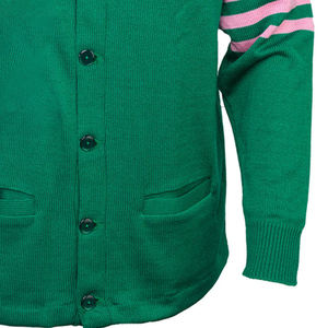 Green Knitted <b>Cardigan</b> With Pink A Letter And Stripes V Neck Long Sleeve Women's Casual Sweater Top - Product Image 4