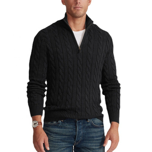 Cardigan en laine torsadée pour homme, col roulé, manches longues, couleur unie, fermeture éclair, pull d'hiver anti-boulochage, matière épaisse, vêtement d'hiver - Product Image 1