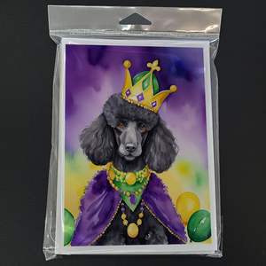 Whimsical A7 Size 5x7 Black Poodle King of Mardi Gras Blank <b>Note</b> <b>Cards</b> Pack of 8 with Envelopes for <b>Greetings</b> - Product Image 3