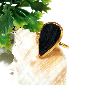 Bague unique en argent sterling 925 plaqué or, style bohème, forme goutte d'eau, avec pierre précieuse tourmaline noire naturelle, faite à la main - Product Image 5
