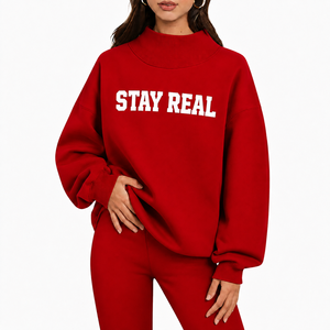 Sweat-shirt molletonné oversize pour femme à col montant, intérieur brossé doux, tissu durable, coupe confortable, manches longues, vente en gros - Product Image 1