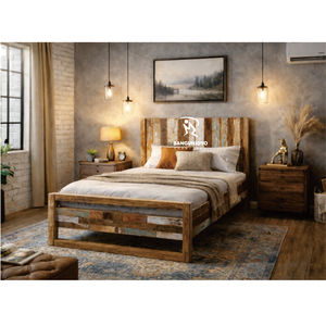Traditional Panel Teak <b>Wood</b> <b>Box</b> Spring Adjustable Comfortable Durable Soft <b>Bed</b> - Product Image 3