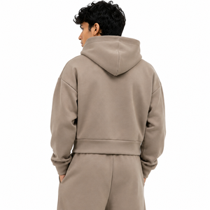 Ensemble de survêtement polaire 2 pièces pour homme, sweat à capuche zippé et pantalon large, couleur unie, 100 % coton, streetwear d'hiver, OEM ODM, vente en gros - Product Image 3