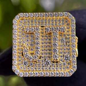 Iced Out JT <b>Initial</b> <b>Ring</b> Round Moissanite Diamond Style Hip Hop Bling Square Statement <b>Ring</b> Mens Luxury Design - Product Image 1