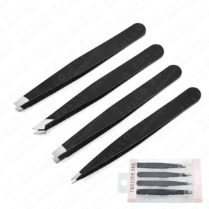 4PCS Black Powder Coated Stainless Steel Slant Tip Eyebrow Tweezers Set <b>Precision</b> Hair Removal Beauty <b>Tools</b> OEM - Product Image 3