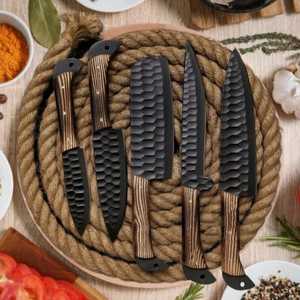 Premium Stainless Steel 5-Piece Chef <b>Knife</b> <b>Set</b> with Serrated Edge Right-Handed Wood Handles for Home Kitchen Cooking & Food Prep - Product Image 1