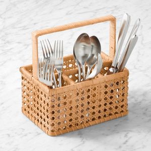 Round Woven Rattan Cutlery Holder Organizer for <b>Kitchen</b> Counter Dining Table Buffet and Outdoor Picnic Use - Product Image 6