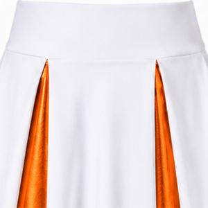 Conjunto de Uniforme de Porristas Sublimado Blanco y Naranja sin Mangas, Top Corto y Falda Deportiva para Equipo, Ropa Deportiva de Entrenamiento y Alto Rendimiento, Personalizable - Product Image 6