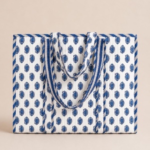 EcoDari Cotton Quilted Tote <b>Bag</b> Zipper Indian Block Print Blue Paisley Fabric Ecofriendly <b>Beach</b> Shoulder Handbag <b>Women</b> Wholesale - Product Image 3