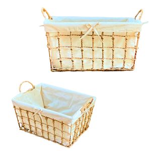 High-Quality Natural Water Hyacinth Seagrass Rattan Bamboo <b>STORAGE</b> <b>BASKET</b> with Cotton Liner and Double Handles - Product Image 1