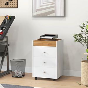 Mobiletto Portadocumenti Bianco a 3 Cassetti con Vassoio Superiore, Salvaspazio, per Ufficio Domestico, con Supporto per Stampante Assemblato - Product Image 2