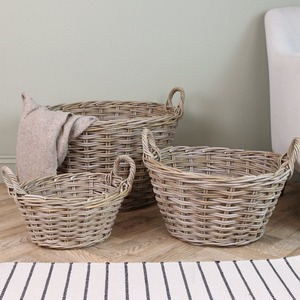 Ensemble de 3 paniers de rangement ovales en rotin profond, écologiques, faits à la main, en rotin naturel, modernes, multifonctionnels, fabriqués à Hanoi Artex Green - Product Image 1