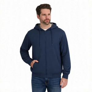 <b>Men</b> <b>Fleece</b> Zip Up Hoodie Casual Outerwear Winter Sweatshirt Plain <b>Navy</b> Blue Jacket Full Zip Hooded Sweatshirt Winter Coat - Product Image 1