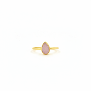 Chalcedony Pear <b>Ring</b> Checker Cut 6x8mm Lab Created Handmade Gold Plated Gemstone Soft Pink Teardrop Minimalist Boho Unisex - Product Image 4