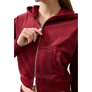 <b>Top</b> Trendy Streetwear Winter Oversized Solid <b>Red</b> Color Fleece Zipper Hoodie for Women <b>High</b> Quality Wholesale OEM - Product Image 3