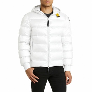 Men's <b>White</b> Hooded Stand <b>Puffer</b> <b>Jacket</b> Polyester Wadding Filled Zipper Closure Waterproof Windproof Casual Winter Wear Front - Product Image 1