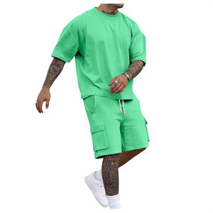 Jaffico International Men's Black Cotton Knitted Breathable T-Shirt Shorts Set <b>Skulls</b> Pattern Casual Summer Wear Drawstring - Product Image 5