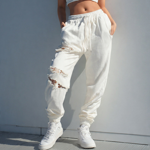 Pantalones de chándal de invierno para mujer con cordón en la cintura, efecto desgastado, de forro polar, estilo jogger, para dormir o de calle - Product Image 3