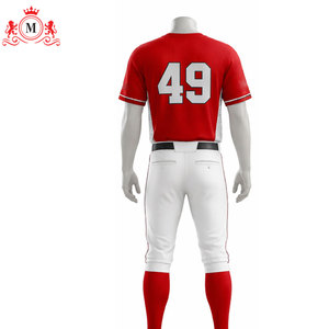 Red Baseball Uniform Set With <b>White</b> Pants And <b>Socks</b> Number 49 Silk Screen Printing Breathable Polyester For Adults <b>Men</b> - Product Image 3