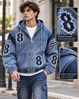 Veste en jean vintage tendance pour homme, idéale pour l'hiver, style décontracté, logo brodé en chenille personnalisé, coupe-vent.