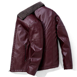 <b>Men's</b> Burgundy PU Leather <b>Jacket</b> Turn-down Collar Faux Fur Lining Windproof Moto <b>Biker</b> Style Winter Wear - Product Image 1