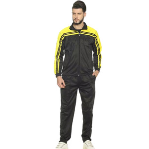 Men's Black Yellow Striped Tracksuit Full Zipper <b>Jacket</b> With Side Pockets Breathable Sporty Style Winter Wear - Product Image 1