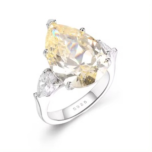 Bague de luxe en argent zircon avec pierre de maître en forme de poire Faux diamant jaune plaqué or rose - Product Image 1
