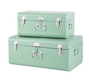 Trade <b>Trunk</b> Mint Green <b>Metal</b> <b>Storage</b> Box Set Rectangular Hinged Lid Stackable Design Classic Style <b>Trunks</b> for Sundries - Product Image 1