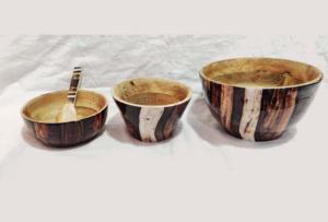 Ensemble de 3 bols à salade imprimés en bois, vaisselle de cuisine, qualité alimentaire, différentes tailles, motif floral - Product Image 2