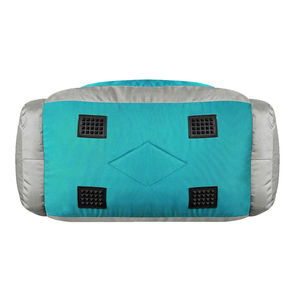 Sac de sport en nylon bleu clair personnalisé avec bordure grise et empiècements quadrillés noirs, capacité 30-40L, idéal pour la gym, les voyages et les week-ends - Product Image 1
