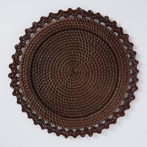 Mantel individual redondo de ratán marrón oscuro con borde decorativo, hecho a mano, para mesa de comedor, para restaurante, hotel, venta al por mayor, sostenible - Product Image 1