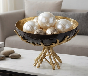 Bol décoratif en corne de cerf noir doré de qualité supérieure avec finition martelée, idéal pour la présentation sur table, artisanat métallique fait main - Product Image 5