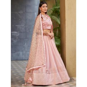 Charme rose paillettes Georgette Lehenga Choli ensemble avec Dupatta pour tenue de soirée - Product Image 4