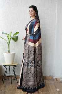 Sari ethnique classique imprimé en soie modale à finition douce, séchage rapide, longueur ras du sol, pour femme, idéal pour les fêtes estivales - Product Image 2