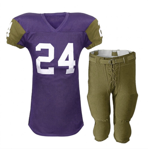 Uniforme de football américain de haute qualité, maillot et pantalon personnalisés marron et bleu clair par RUN APPAREL, col en V, manches courtes, respirant - Product Image 2