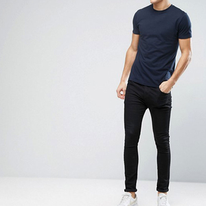 Camiseta de algodón para hombre, corte ajustado, color azul marino, manga corta, cuello redondo, estilo casual, tejido de punto, teñido liso, longitud regular - Product Image 1