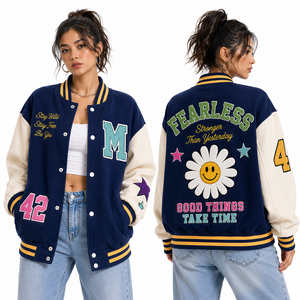 Fashion Oversized Long Sleeve Crop <b>Top</b> Baseball Jacket <b>Coat</b> Custom Logo Varsity Crop <b>Top</b> Jacket for Women Trendy Design - Product Image 3