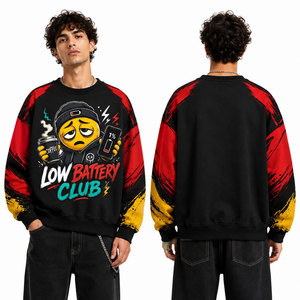 Men's Hooded Sweatshirt, Spring American Style Trendy Brand, Youth Clothing, Autumn-winter Black-Red Fleece Pullover Sweatshirts - Product Image 2