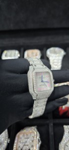 Reloj de lujo automático de acero inoxidable con moissanita VVS, estilo hip hop, cuadrado de 36 mm, que pasa la prueba del diamante, para mujer. - Product Image 2
