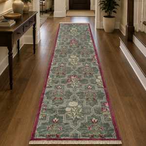 Alfombra de lana anudada a mano Baagh |   Alfombra de Pasillo Floral de Lujo - Product Image 4