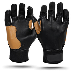 Unique Style Baseball Batting Gloves Black Leather Reinforced Palm Support Breathable <b>Flex</b> Fit Adjustable Wrist OEM Supply - Product Image 1