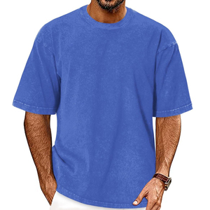 T-shirt en coton épais délavé à l'acide pour homme, style vintage streetwear, coupe ample, à prix abordable - Product Image 4