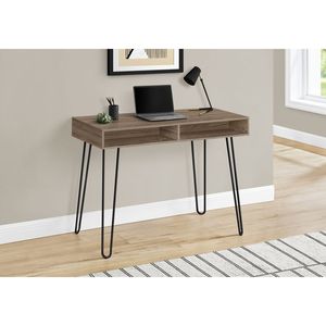 Contemporary 40\"L <b>Computer</b> <b>Desk</b> for Home Office Laptop Set-up with Left & Right Storage Drawers Brown Laminate & Black Metal - Product Image 5