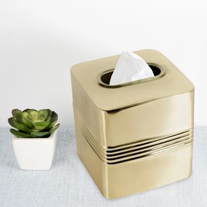 Caja de pañuelos moderna de metal dorado, diseño cuadrado, decorativa, de pie, accesorio para el hogar - Product Image 5