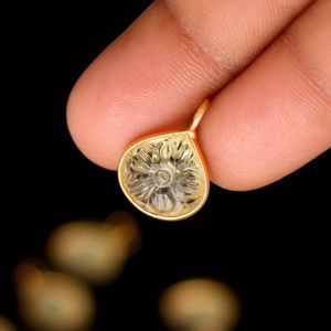 Pendentif en forme de fleur de quartz citron naturel, charme en argent sterling 925, pierre précieuse sculptée à la main, pendentif en forme de cœur pour la création de bijoux, 12 mm - Product Image 1