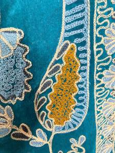 <b>Womens</b> Teal Velvet Mandarin Collar Suzani Embroidered Eco-Friendly Lightweight Floral Pattern Bomber <b>Jacket</b> Ethnic Wholesale - Product Image 6