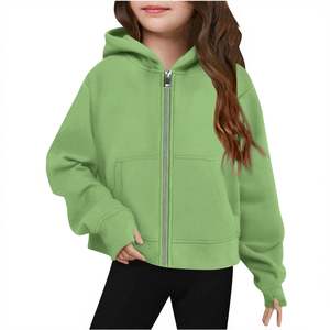 Sudadera con capucha y cremallera para niña, personalizada con logo OEM, informal, de manga larga, corta, de forro polar, con bolsillos y orificios para los pulgares - Product Image 6