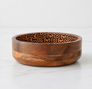 Bol en bois fait main, motif nid d'abeille traditionnel chinois, en bois d'acacia, vaisselle décorative pour service à table - Product Image 3