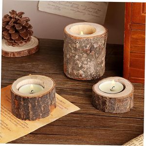 Rustic Wooden Log <b>Tealight</b> Candle <b>Holder</b> Decorative Table Centerpiece with Glass Votive Cups - Product Image 5