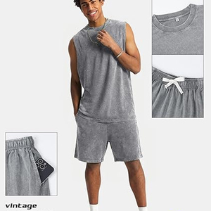 Camiseta sin mangas de algodón lavado estilo vintage americano para hombre, moda urbana, marca de moda, camisetas de manga corta dividida, verano 2026 - Product Image 3